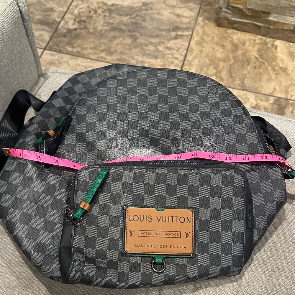 Defected Damier Graphite Backpack with Green Acce… - image 13